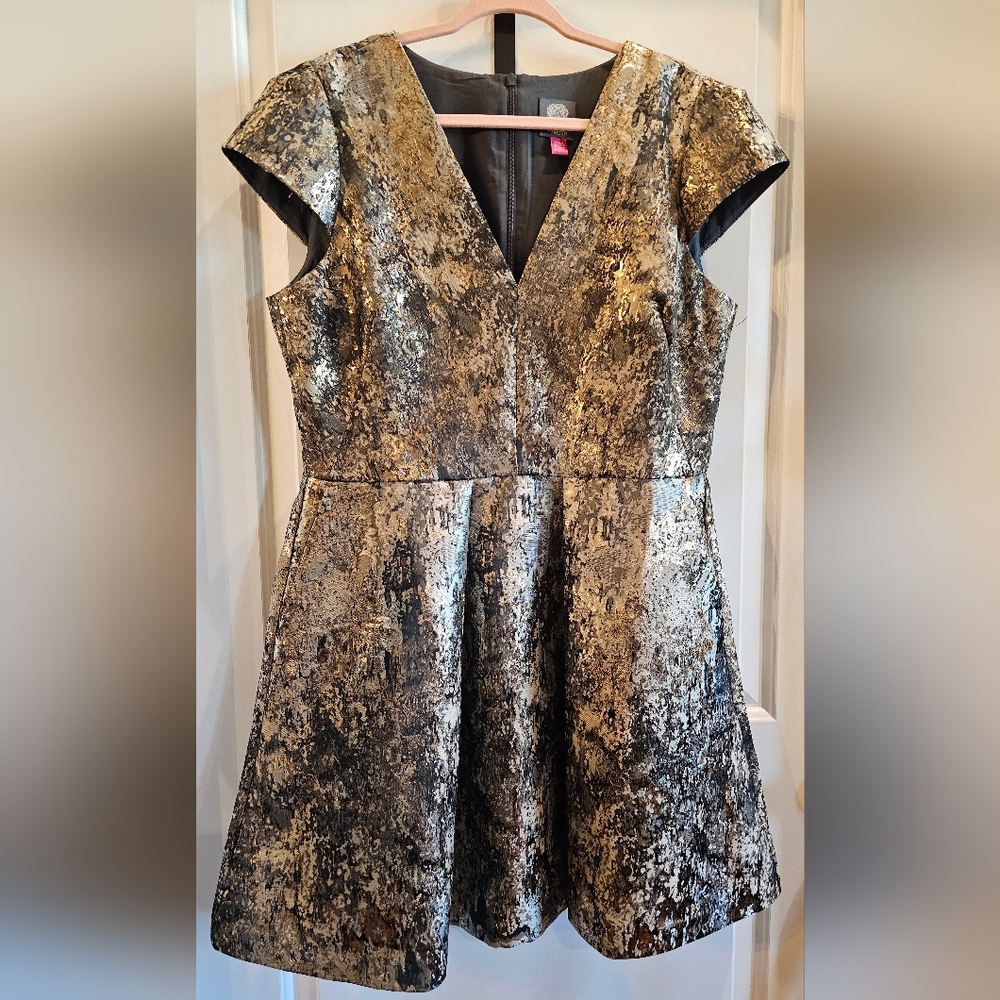 Vince Camuto Metallic Gold and Black Midi Dress